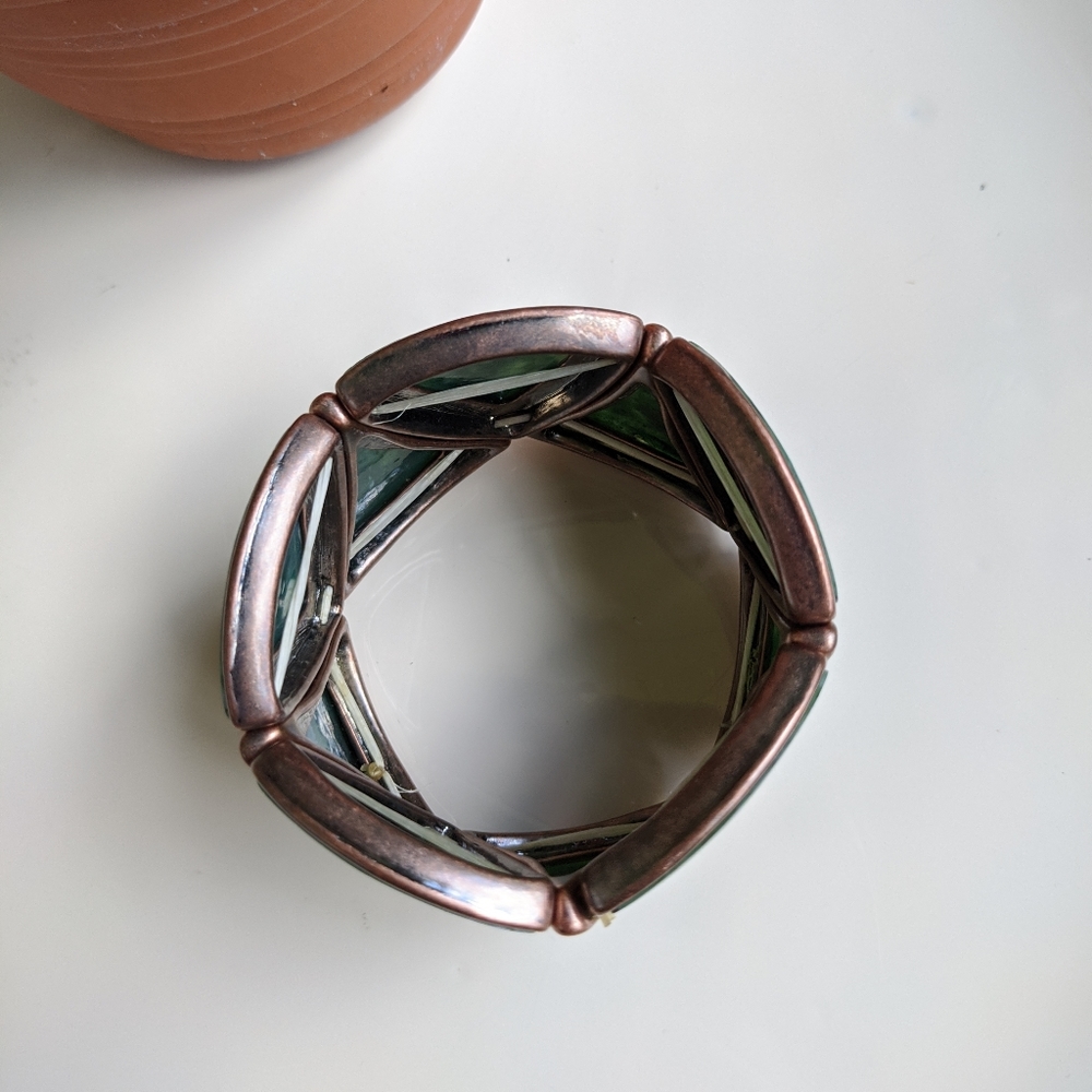 Sue Cox Green Stretch Bracelet Copper Bronze - Picture 14 of 15